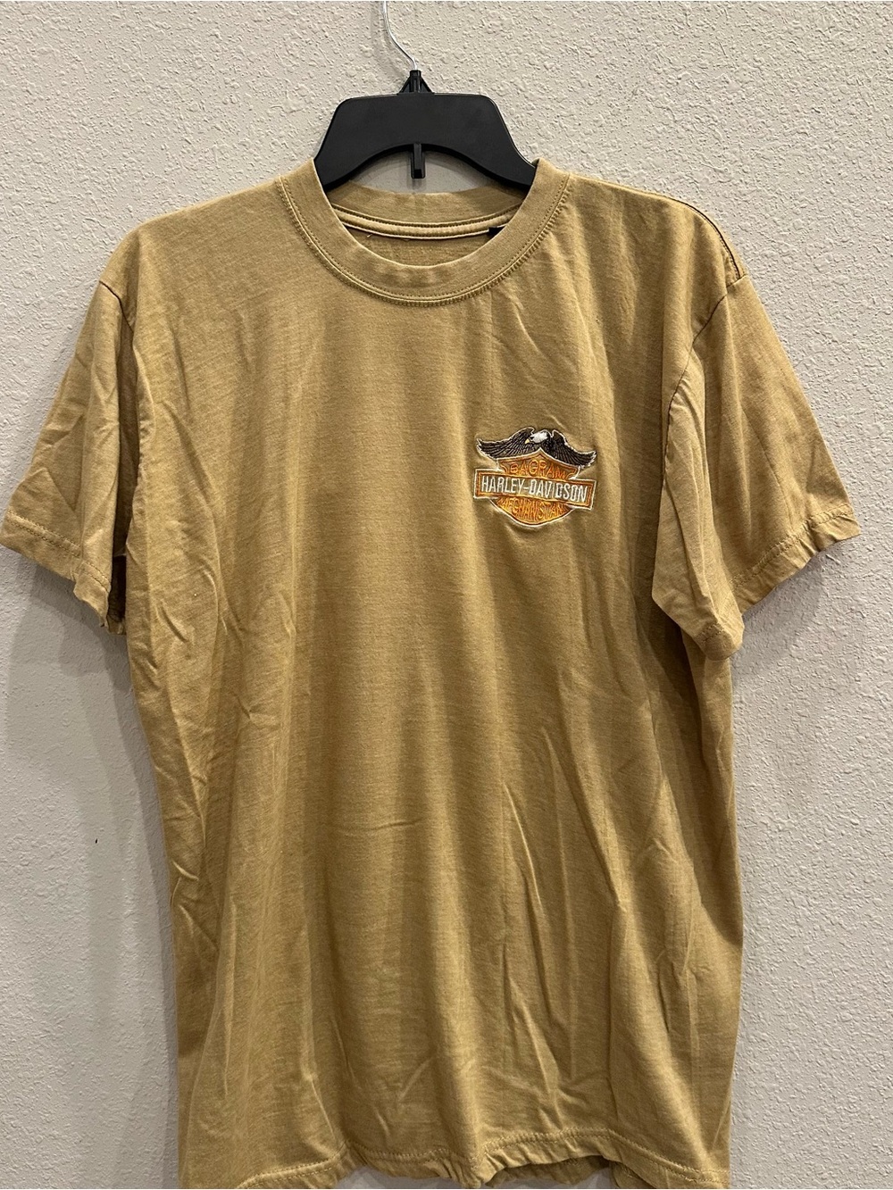 Harley Davidson Bagram Afghanistan Military Graphic Tee Tan Embroidered